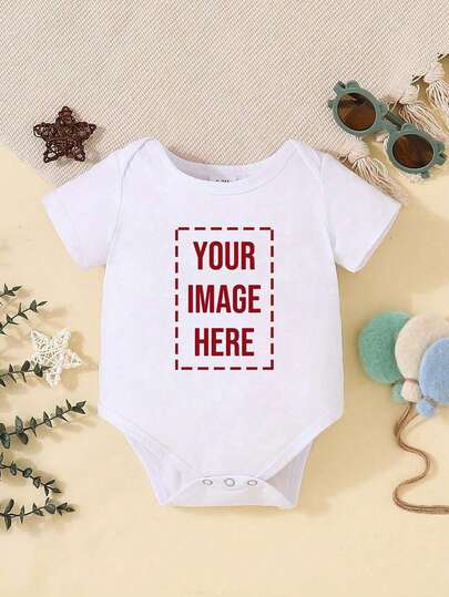 [Customized] Baby Girls Pattern Customized Short Sleeve One-Piece Bodysuits - Round Neck Style In White, Comfortable & Breathable, Baby, Looks Of Party, Ideal Gifts For Him, Ideal Gifts For Her,New Year Glamour