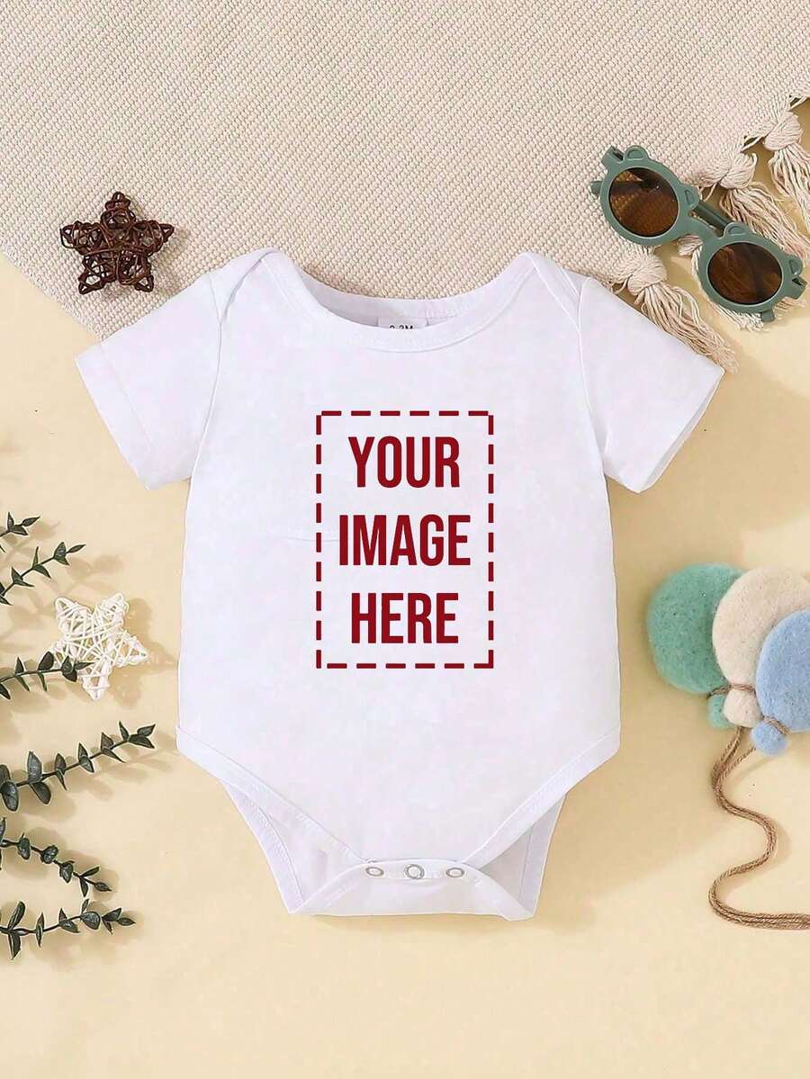 [Customized] Baby Girls Pattern Customized Short Sleeve One-Piece Bodysuits - Round Neck Style In White, Comfortable & Breathable, Baby, Looks Of Party, Ideal Gifts For Him, Ideal Gifts For Her,New Year Glamour - White - View 1