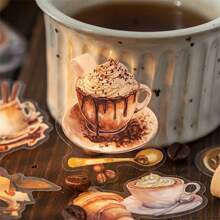Vintage Style Coffee-Theme Sticker Pack, Transparent PET Stickers For Planner, Scrapbook Decoration, Diary Journal, Coffee Beverages
