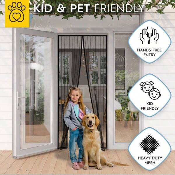 Self-Sealing Magnetic Screen Door - Heavy Duty Mesh, Hands-Free Entry, Suitable For Pet/Kids Friendly Homes, Mosquito & Fly Proof