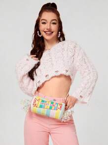 Bolsas e Bolsas Femininas Novidade Fofas em Formato de Doces Listrados, Bolsa Transversal para Meninas, Bolsa Clutch de Festa em Couro Sintético