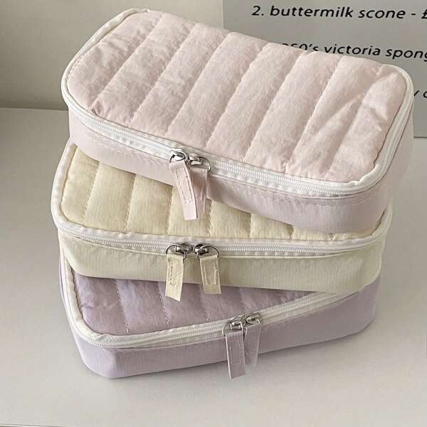 Estuche de lápices en forma de pastel esponjoso, bolsa con cremallera acolchada de tela suave de color liso, bolso de papelería para estudiantes, bolsa de almacenamiento portátil de uso múltiple, artículos escolares, estuche de lápices, bolsa escolar