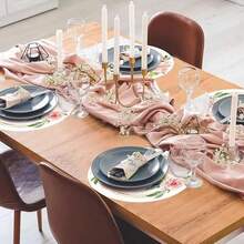 6/12/24pcs Disposable Paper Placemats, Pink Floral Pattern, 13inch Round Placemats For Wedding, Birthday Party, Anniversary, Bridal Shower, Party Supplies, Banquet