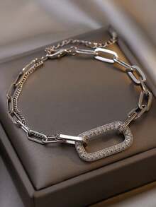 1 Piece Fashionable Hollow Square Chain Bracelet, Unique & Versatile - Silver - View 1