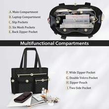 NEWHEY Túi xách đựng máy tính xách tay 15,6 inch có khóa kéo, Túi tote vải lớn dành cho nữ để đi làm, đi học, du lịch - Nhiều màu - Xem 6