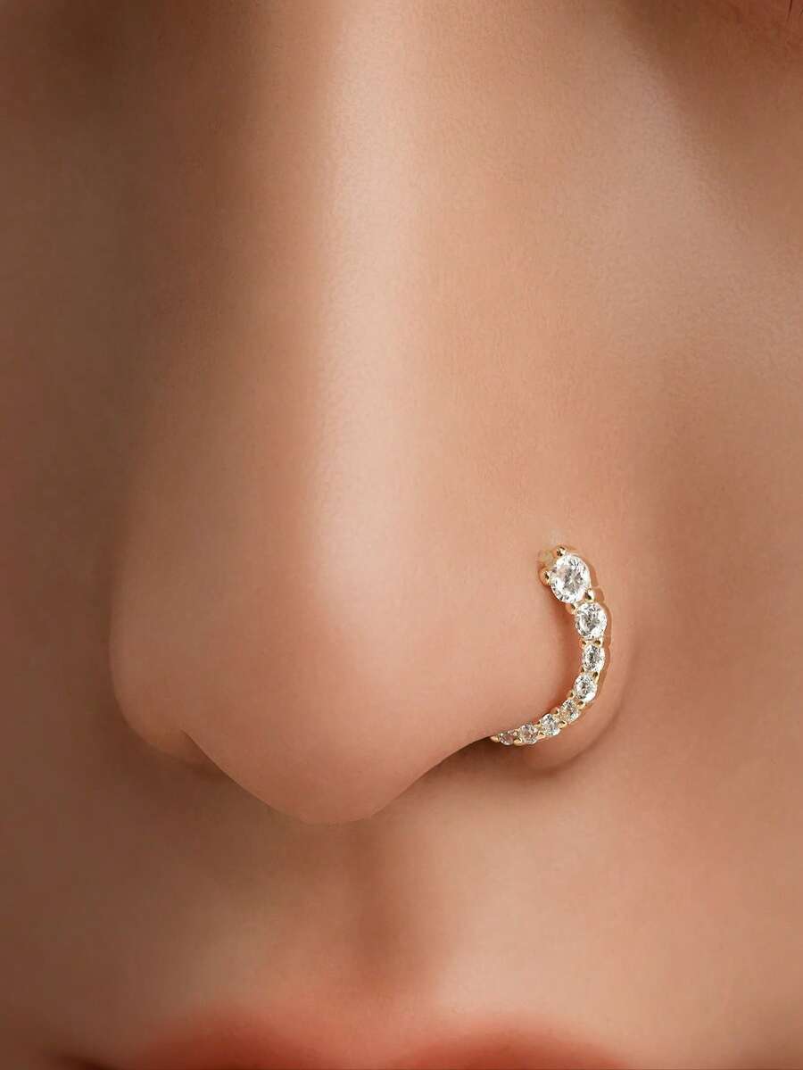 1pc Sterling Silver S925 Rhinestone Nose Ring, Small And Light Piercing Jewelry, Elegant And Simple, Nasal Septum Cartilage Spiral Ear Tragus, Gold And Silver, Suitable For Women's Daily Wear
