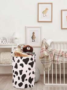 1pc Foldable Waterproof Laundry Basket, Cow & Leopard Print Fabric Storage Box, Suitable For Toy Storage, Dorm, Bedroom, Bathroom Organization - Multicolor - View 4