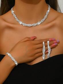 Gorgeous Retro Palace Twisted Crystal Rhinestone Necklace Earrings Set For Wife Wedding Anniversary Girl Friend Valentines Gift - Silver - View 16