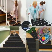 楼梯踏垫，自粘式楼梯垫，1/7/15片装，尺寸20*76厘米和55*19厘米，防滑室内楼梯装饰垫，室内楼梯踏垫，木质台阶专用楼梯垫，防滑地毯楼梯垫，适用于木质台阶的楼梯踏垫 - 彩色 - 查看 11