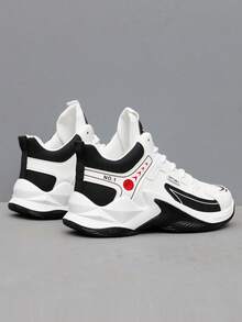 男士高帮篮球鞋，透气防滑，耐穿，白色运动鞋，2025 年夏季 - 黑與白 - 查看 4