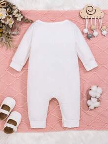 [Customized] Baby Girl Personalized Name Customized Baby Jumpsuit, Long Sleeve, Cute & Casual - White Round Neck, Comfortable & Breathable