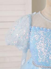 Nuevo vestido de princesa cute para niñas, disfraz de princesa de cuento de hadas con falda de tul y gasa para actuaciones y espectáculos infantiles de la Princesa Frozen