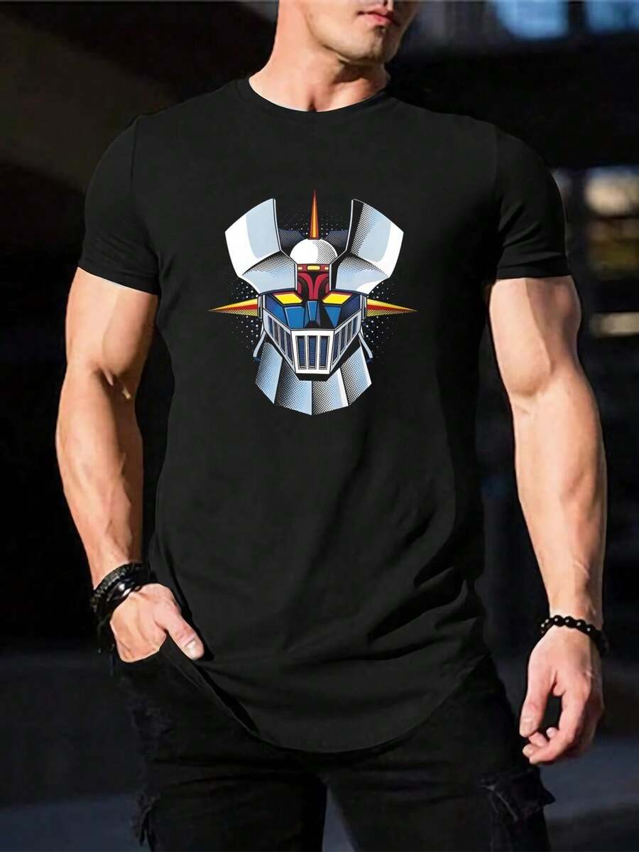 Camiseta negra con gráfico de la cabeza del robot Mazinger Z - Camiseta inspirada en el anime - Estilo vintage retro - Mezcla de algodón suave - Moda Otaku para hombres y mujeres - Negro - Ver 1