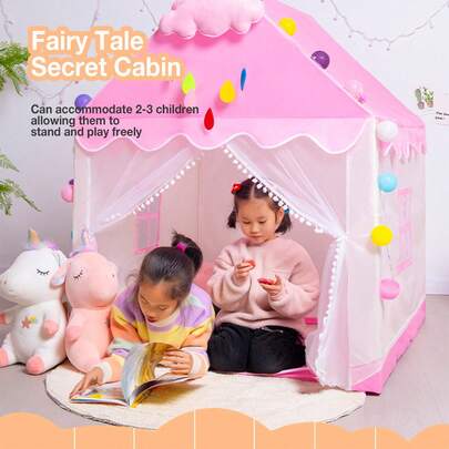 1pc Pink & White Oxford Cloth House Shaped Children Indoor Tent For Boys/Girls, Princess Tent, Playhouse, Huge Castle (No Decorations) Love Valentine