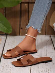 Sandalias planas de deslizamiento con punta abierta para mujer, versátiles y casuales, nuevos productos para primavera/verano para damas