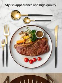 Elegant Stainless Steel Tableware Set, 5/20/30pcs - Western Cutlery Set Includes Dining Knives, Table Forks, Dining Spoons, Teaspoons, Dessert Forks, Forks For Salad/Appetizers/Dessert, And Mini Spoons For Coffee/Tea/Dessert/Cake/Stirring/Fruit/Ice Cream, Perfect For Restaurant, Hotel, Wedding, Festival Gifts, Kitchen, Christmas Gift - Dishwasher Friendly, Kitchen Supplies,School Supplies
