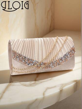 情人节礼物爱情节日约会银色手拿包 V 形设计金属链闪光亮片晚宴包带信封派对婚礼休闲女士手提包宴会晚宴钱包