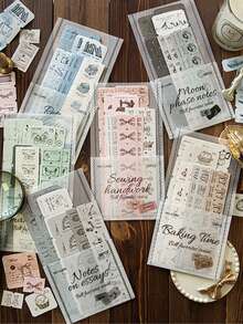 MOCARD 10 件/包复古美学装饰长标签贴纸，创意 DIY 材料，适用于剪贴簿、日记本、礼物、学校用品、返校 - 綠色 - 查看 2