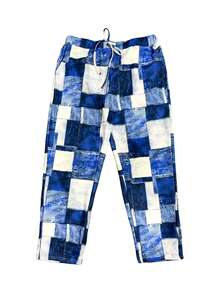 Plus Size Casual Plaid Drawstring Pants - Blue - View 2