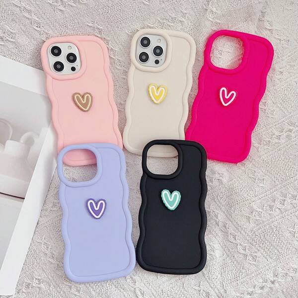 1 carcasă de telefon ondulată Y2K Dopamine Macaron, magenta, potrivită pentru 16/Redmi Note 11 4G/Galaxy A55/Infinix Note 30/Moto E30/Camon 20/Camon 20 Pro 4G/Spark 8C/Spark Go 2022/Smart 7, Smart 8, decorată cu inimioare drăguțe