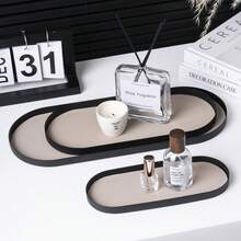 Bandeja ovalada de metal estilo nórdico con acentos - Organizador versátil de uso múltiple para joyas, fragancias, gafas y llaves | Solución de almacenamiento decorativa elegante para el hogar, hotel, cafetería y eventos (sala de estar, baño, dormitorio, entrada) para mujeres Organizador de almacenamiento Esenciales de viaje Regalo de regreso a la escuela - Multicolor - Ver 2