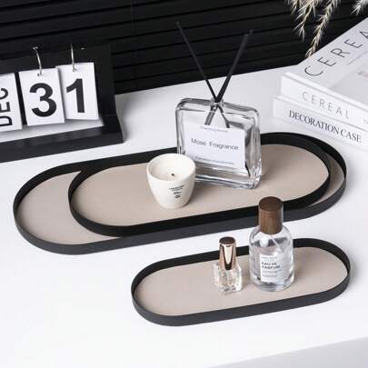 Nordic-Style Metal Oval Tray With Leather Accent – Versatile Multi-Use Organizer For Jewelry, Fragrance, Glasses & Keys | Elegant Decorative Storage Solution For Home, Hotel, Cafe & Events (Living Room, Bathroom, Bedroom, Entryway) For Women Storage Organizer Travel Essentials Gift Back To School