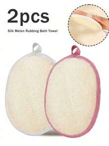 2pcs Of Natural Loofah Sponge Pad- Luxurious Exfoliating Scrub For Soft Skin & Gentle Dishwashing - Multipurpose Cleaning, Exfoliating Loofah Sponge Pads - Natural Luffa & Terry Cloth Body Scrubbers, Circular Exfoliating Pads With Hanging Loops For Shower & Bath, Gentle Light Beige Exfoliation & Cleaning, Compact Design, Scrubbers, For Shower,Beach, Dormitory, Outdoor Activities, Bath, Kitchen & Bathroom Cleaning, High-Quality Back To School