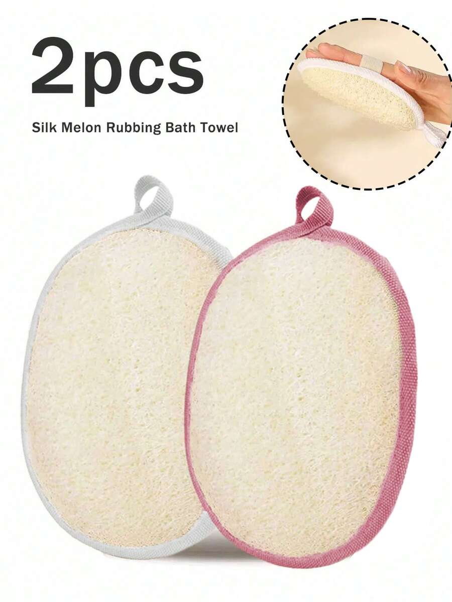 2pcs Of Natural Loofah Sponge Pad- Luxurious Exfoliating Scrub For Soft Skin & Gentle Dishwashing - Multipurpose Cleaning, Exfoliating Loofah Sponge Pads - Natural Luffa & Terry Cloth Body Scrubbers, Circular Exfoliating Pads With Hanging Loops For Shower & Bath, Gentle Light Beige Exfoliation & Cleaning, Compact Design, Scrubbers, For Shower,Beach, Dormitory, Outdoor Activities, Bath, Kitchen & Bathroom Cleaning, High-Quality Back To School