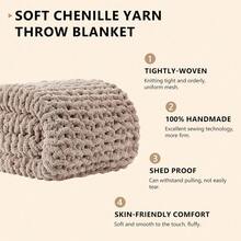 Chunky Knit Blanket - Soft Chenille Yarn Throws 40x50: Handmade Thick Cable Crochet Blanket - Large Chunky Yarn Rope Knot Throw For Couch, Sofa, Bed Home Decor - Light Taupe - 查看 2