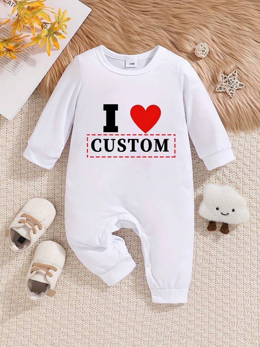 [Customized] Baby Girl Personalized Name Customized Baby Jumpsuit, Long Sleeve, Cute & Casual - White Round Neck, Comfortable & Breathable
