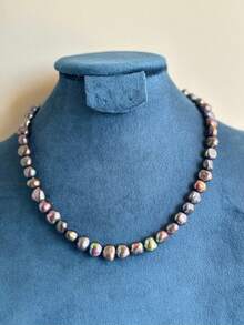 1pc Elegant Baroque Asymmetrical Vintage Peacock Blue Iridescent Faux Pearl Necklace, Luxury Boutique Charm Sweater Chain, Gift For Mother's Day And Valentine's Day - Multicolor - View 4