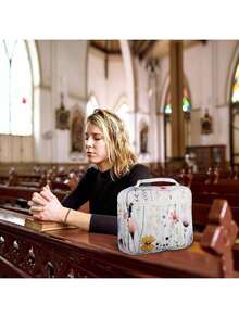 Large Bible Covers For Women 11x9x3inch Extra Large Bible Cover Case For Girls White Floral Bible Cover With Strap Pockets Zipper Waterproof Thick XL Study Bible Carrying Case Flower Bible Bag - White - View 8