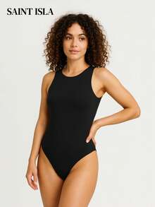 Kit 2 Women's Bodysuit Round Neck Simple Casual Long Sleeve Suplex Swimmer Double Fabric Plain Bory Leotard Casual Cold Winter Tracksuit Blouse SAINT ISLA - Đen + Trắng - Xem 4