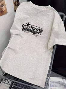 Women's Loose Black Printed T-Shirt - Short Sleeves, Loose Fit, Machine Washable, Japanese Text, Panda Pattern Design