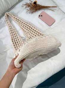 Fashion Hollow Out Knitted Women Tote Bag, Casual Simple Large Capacity Handbag, Portable Ladies Shopping Bag, Suitable For High School/College Students, Outdoor, Travel, Beach, Mother's Day Gift