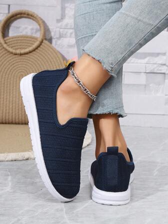 Spring Autumn European & American Style Casual Slip-On Flats, Breathable Lightweight Plus Size Shoes For Women