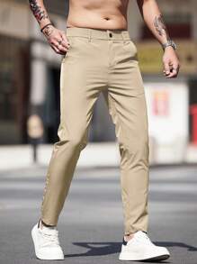 Men's Casual Solid Color Pocket Detail Tapered Daily Commute Pants