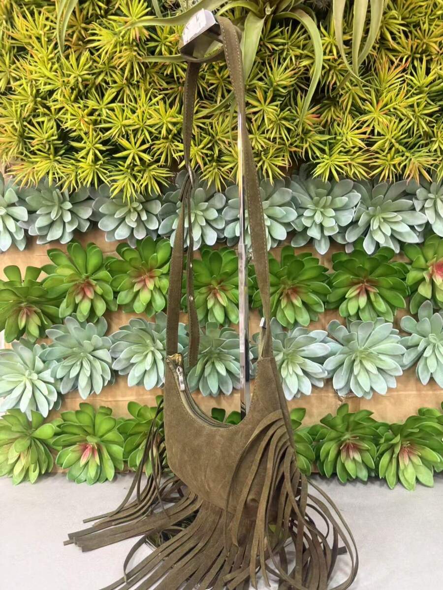 Women's Suede Shoulder Bag Small Long Strap Fringed Handbag For Work College Simple Spacious