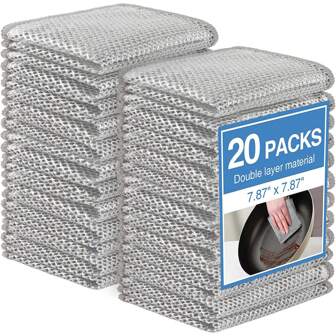 20 件套防刮钢丝绒洗碗布 - 多用途钢丝洗碗布厨房毛巾和洗碗布套装耐用清洁垫浴室家居必需品清洁用品工具