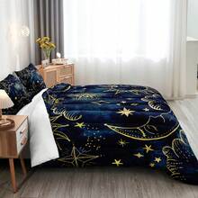 Sun And Moon Comforter Set Queen Size Blue Gold Bedding Comforter Blue Universe Galaxy Sun Moon Pattern Bohemian Gothic Comforter Set For Kids Boys Teens - Blue - View 3