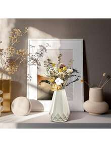 1pc White Desktop Vase Decor, Flower Pot, Artificial Flower Vase, Floral Container, Wet & Dry Flower Vase, Suitable For Home Home Decor Room Decor Glass Vase - White - View 5