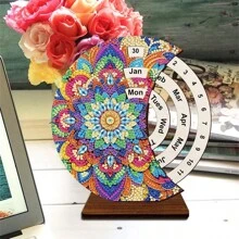 SNA Nouveau style 2025 Peinture de diamant en forme spéciale en bois Calendrier perpétuel lunaire DIY Décoration de bureau rotative faite main pour débutants Cadeau d'artisanat