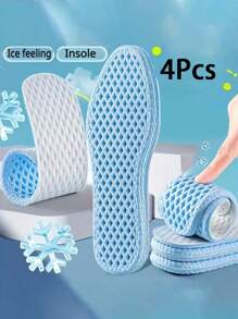 4pcs Cooling Insoles For Summer - Ice-Feeling, Breathable, Sweat-Absorbing, Shock-Absorbing Comfort For Sports & Casual Shoes, Men's & Women's Insoles, Sweatabsorbing Material