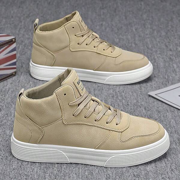 1 Pair Men's Skateboarding High Top Shoes, PU Leather Front Strap, Outdoor Sports Casual Shoes, Travel Vacation