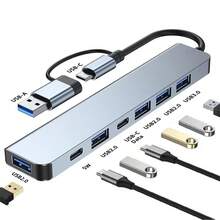 8 in 2 Anschlüsse Typ C Hub 3.0 USB C Konzentrator Dock USB 3.0/2.0 Multiadapter SD TF Kartenleser Audio Extender Splitter