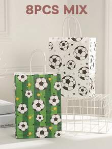 24/16/12/10/8/18 piezas/Set Bolsas de regalo con patrón de fútbol blanco y verde de 21*15*8cm, adecuadas para partidos de fútbol, fiestas de cumpleaños familiares, reuniones y decoración de envoltorios de regalo - Multicolor - Ver 11
