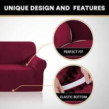 Stretch Sofa Slipcover Couch Covers Dogs Pet Friendly Fitted Furniture Protector Sofa Covers With Non Slip Elastic Bottom For 3 Cushion Couch - Burgundy Red - View 3