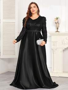 hezixi High Quality Elastic Sequin V-Neck Cover Sleeves With Slim Fit And Fishtail Hem Design, Plus Size Featuring A Solid Elegant And Luxurious Long Dress For Women,Making Women Younger And More Charming,Suitable For Various Parties, Graduations, Weddings, Events And Various Banquets And Dancing Parties,Formal Ball Gown For Women (Deluxe Edition)