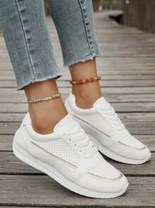 Women's Casual Breathable Mesh Sports Shoes, Lightweight Soft Comfortable Non-Slip Athletic Sneakers, Flat Low-Top Outdoor Running Fitness Shoes