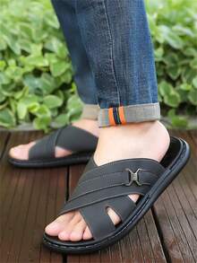 Nuevas sandalias de verano para hombre, chanclas versátiles con suela blanda antideslizante, sandalias de moda casuales de talla grande - Negro - Ver 4